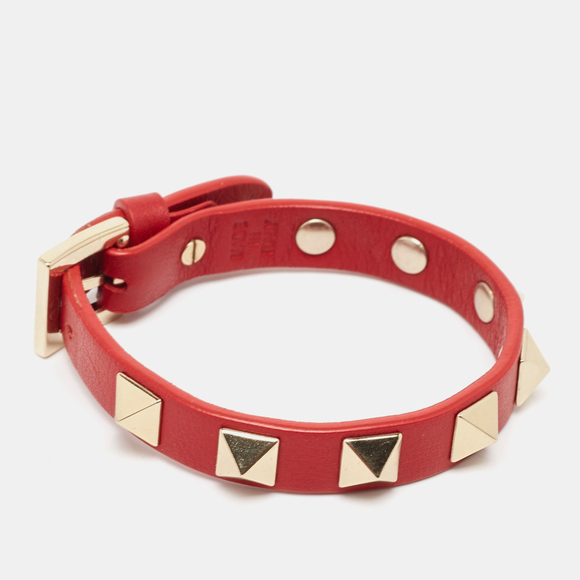 VALENTINO Rockstud Leather Gold Tone Bracelet - Picture 2 of 6